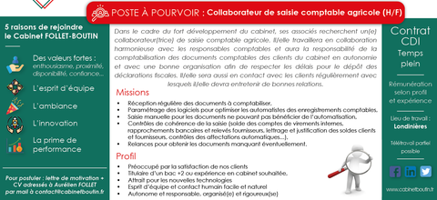 Collaborateur de saisie comptable agricole (H/F)